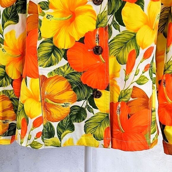 Coldwater Creek jean jacket tropical floral print - orange & yellow Size S - Picture 3 of 9